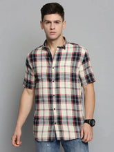 Men Beige Checked Casual Shirt-NICKCHECKSTWILL-1890-Cream